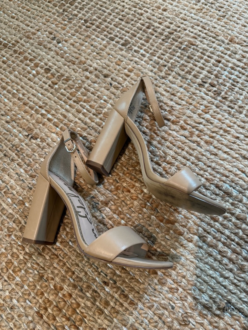 Sam Edelman Nude Open-Toe Ankle Strap Block Heels - Picture 2 of 3